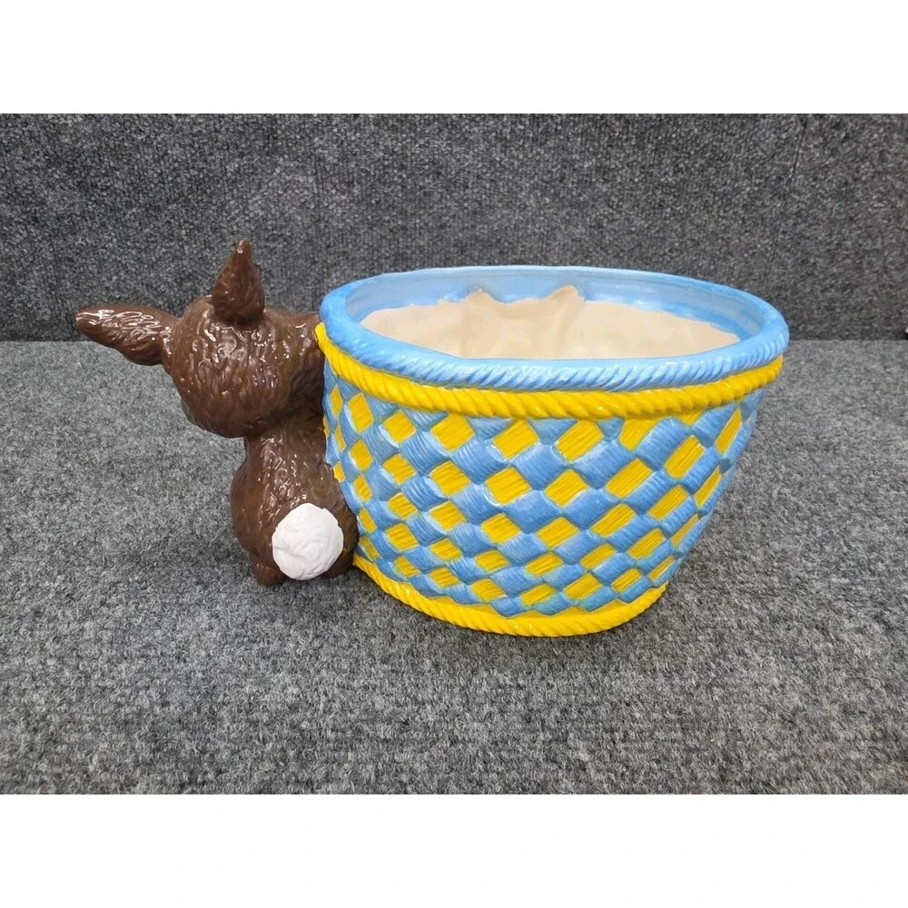Vintage Kitchy Handmade Ceramic Easter Basket 10x6x5